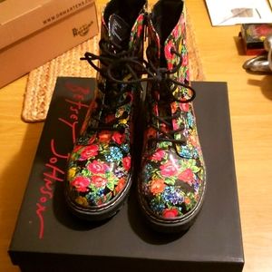 Betsey Johnson floral combat boots